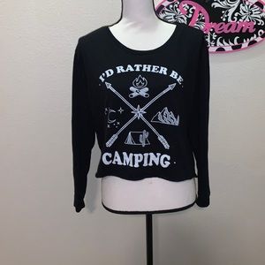 Rebellious One black I’d Rather Be Camping crop top sweatshirt